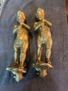 SUPER PAIR BRASS cherub Sconce Wall VINTAGE HEAVY - Picture 1 of 18
