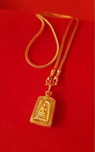 Phra Somdej Necklace Gold Plated Micron Pendant Wat Rakang Thai Buddha Amulet - Picture 1 of 3