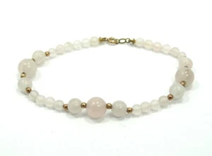 Vintage Natural ROSE QUARTZ 14k Gold Filled GF Bead Graduated Strand Bracelet - Picture 1 of 3