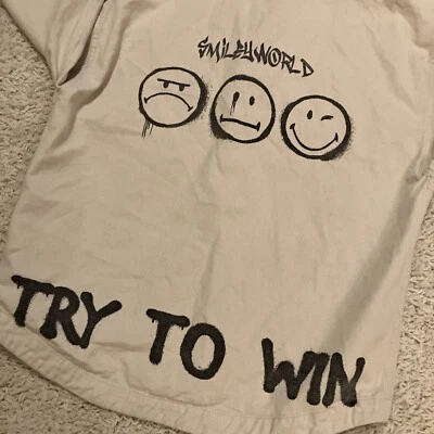 Chaqueta con Capucha Zara Smiley World Denim Abotonada Blanca Happy Face Niñas 11-12 Foto 1 de 4