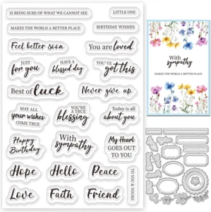 Sentiments Clear Stamps and Metal Cutting Dies for Card Making Greeting Words Si - Picture 1 of 9