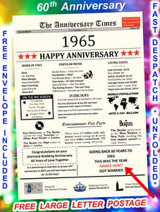 60th Diamond Wedding Anniversary Gift Idea, Married 60 Years in 1965 News Poster - Picture 1 of 5