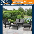 4 Seater Rattan Sofa Set Outdoor Lounge Wicker Table Chairs Cushions Black 80cm