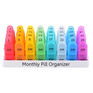 Monthly Pill Box Organizer Twice a Day 31 day AMPM Medicine Case Storage 1 Pack - Picture 1 of 9