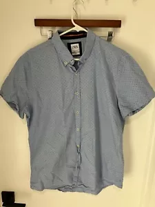 Zara Men's Slim Fit Polka Dot Short Sleeve Button Down Shirt, Light Blue, XL - Picture 1 of 3