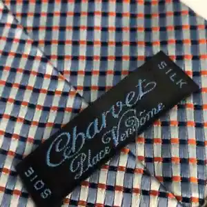 $250 Charvet Tie Navy Blue Aqua Orange Check Micro Squares Necktie Silk New - Picture 1 of 12