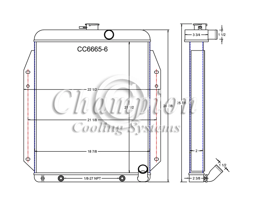 BC Champion 3 Row Radiator for 1964 - 1970 Dodge A100 Truck L6 Engine #CC6665-6 - Изображение 1 из 1