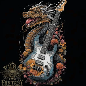 A Dragon and Guitar Rock Music Fantasy Herren T-Shirt 100% Baumwolle - Bild 1 von 3