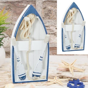 Deko Ruder Boot Maritim 19x35 cm blau weiss mit 2 Rudern, Tau und Muscheln - Bild 1 von 1