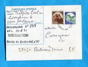 1991 INTERO POSTALE USATO COME RICEVUTA DI RITORNO - Cart.postale £.550 (300486) - Imagen 1 de 1
