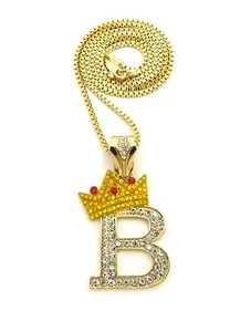 NUEVO COLLAR HIP HOP CADENA VARIADA COLGANTE CORONA REY B INICIAL 24" XZ130GCY - Imagen 1 de 43