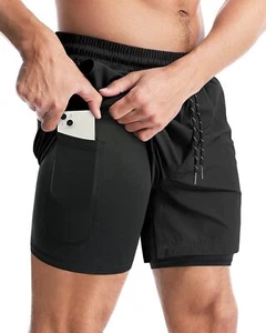 Men’s 2 in 1 Running Shorts 5 Inch Workout Gym Athletic Shorts for Men Quick ... - Picture 1 of 6