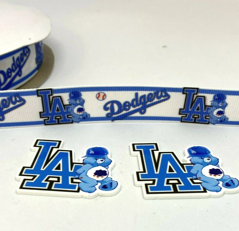 Cinta de grosgrain de 7/8" + 2 resinas decoración de pasteles decoración de pasteles de los LA Dodgers de 3 yardas de béisbol Foto 1 de 2