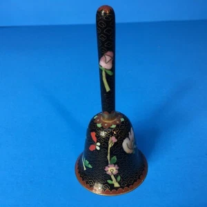 Vintage Cloisonne Black Enamel Floral Bell  - Picture 1 of 4