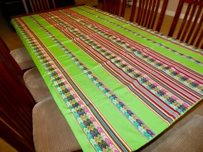 New From Puno Peru Andean Inca Cotton Table Cloth Table Cover 80x47" Kelly Green - Image 1 of 2