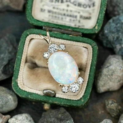 Colgante solitario de ópalo de fuego de corte ovalado de 2 quilates enchapado en oro amarillo de 14 quilates cadena libre de 18" Foto 1 de 4