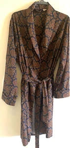 Vintage Debenhams Navy Blu Paisley Print Long Sleeve Belted  Dressing Gown UK L - Picture 1 of 7