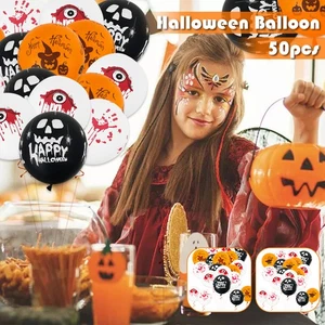 50Pcs Balloons 12 Inch Latex Halloween Balloons 4 Styles Orange Black stCbM - Picture 1 of 15