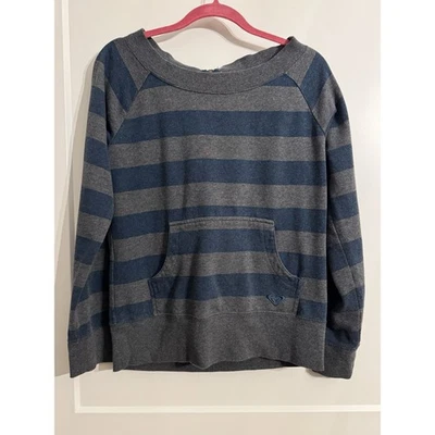 Sudadera Roxy Talla XL Azul Gris Rayas Pullover Espalda 1/4 Cremallera Cuello Redondo Foto 1 de 4