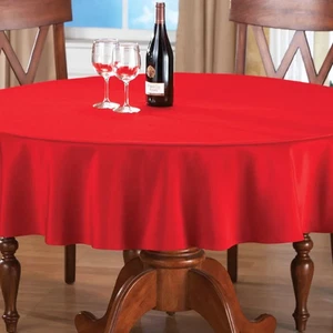 70" Round Beautiful Christmas Red Colored Polyester Holiday Tablecloth - Picture 1 of 3