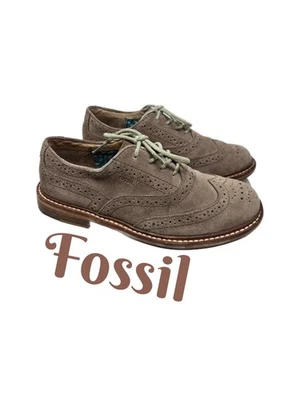 Fossil Womens Sz 7 Tan Suede Lace Up Brouges School Office Work Wear Casual  - Image 1 of 4