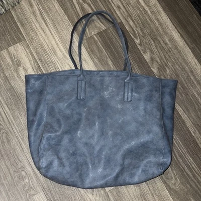  Saks Fifth Avenue Blue Slate XL PU Tote Bag Handbag - Image 1 of 4