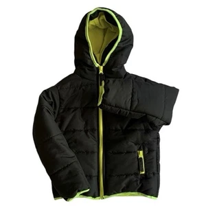 Roebuck & Co Black w/ Neon Green Yellow Lining Trimming Kids Puffer Coat Size 4 - Picture 1 of 10