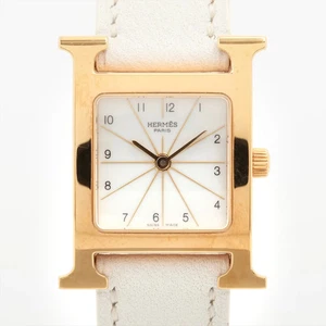 Hermès H Uhr HH1.201 GP SS & Leder QZ weißes Zifferblatt - Bild 1 von 8
