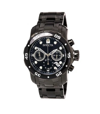 Invicta 0076 Men's Pro Diver Black Dial Black IP Steel Bracelet Chrono Watch - image 1 of 4
