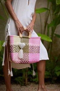 Wooden Handle Handwoven Tote - Picture 1 of 28