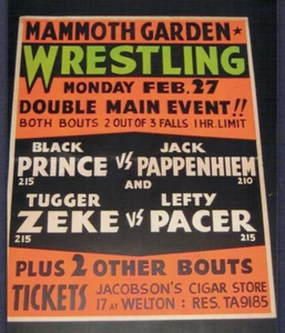 RARO 1950 DENVER póster de lucha libre BLACK PRINCE vs JACK PAPPENHIEM ZEKE vs PACER - Imagen 1 de 1