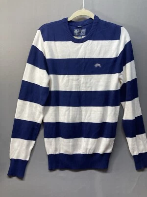 Suéter American Rag Para Hombres Mediano Varisty Suéter Rayas Preppy Azul Blanco Logo Foto 1 de 4