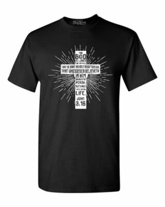 John 3:16 Bible Verse Cross T-shirt Christian Jesus Gospel Shirts - Picture 1 of 17