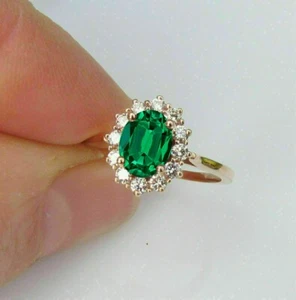2.00Ct Oval Cut Emerald Lab Created Halo Engagement Ring 14K Rose Gold Plated - Picture 1 of 4