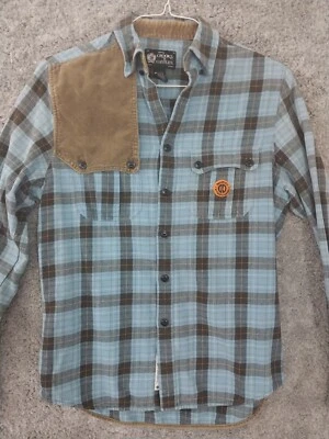 Crooks & Castles Men S collard long sleeve w/ corduroy shoulder patch blue plaid - Image 1 of 4