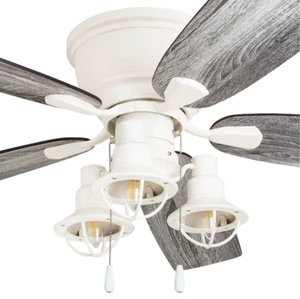 Coastal 52" Flush Hugger Ceiling Fan Unique Nautical LED Light Elegant Beachwood - Picture 1 of 3