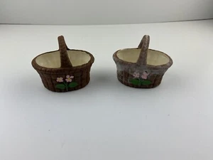Vintage Lot Of 2 Ceramic Planter Pot Flower Basket Holder Collectibles 4Z - Picture 1 of 7
