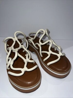 AEROSOLE Chaya Strappy Leather Flatform Sandals Sz 8M Beige With Tan Bottom New - Image 1 of 4