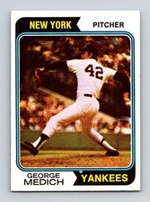 1974 Topps George Medich #445 New York Yankees Baseball Card EX Set Break