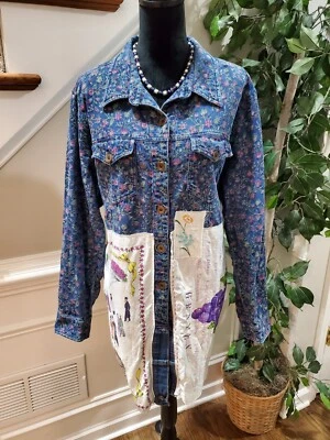 Krazy Kat Upcycled Multicolor Cotton Long Sleeve Buttons Front Casual Jacket 3X - Image 1 of 4