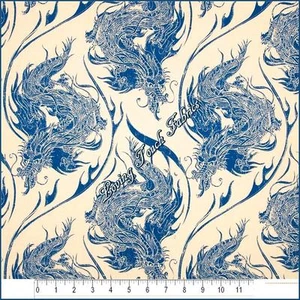 YARDS RILEY BLAKE "ANNO DEL NINJA" GRANDI DRAGHI C4191 TESSUTO BLU YD - Foto 1 di 1