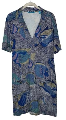 Tori Richard Womens Hawaiian Fish Short Sleeve Collared Jersey Dress Size M - Image 1 of 4