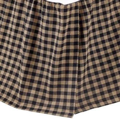 Black Check Queen Bed Skirt Rustic Country Cotton Gathered Dust Ruffle 16" Drop - Image 1 of 3