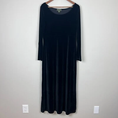 Eddie Bauer Maxi Dress Women Medium Black Velvet Empire Waist Whimsigoth Modest - Image 1 of 4