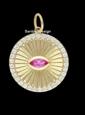 Hermoso Colgante con Dije de Plata de Ley Diamante Zafiro Rosa Ojo de Disco Acanalado Foto 1 de 2