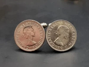 Old Vintage 1960s English Coin Sixpence Cufflinks. Free UK P&P - Picture 1 of 5