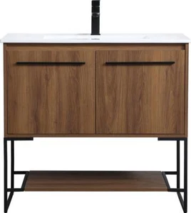 Bathroom Vanity Sink Single Walnut Brown Black - Picture 1 of 1