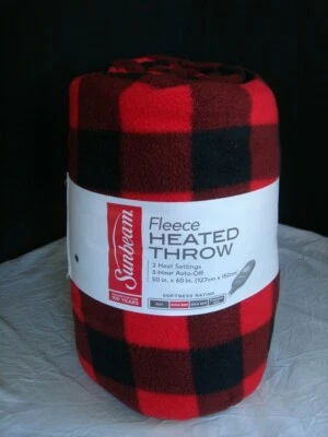 NEW Sunbeam Heated Electric Throw "EXTRA SOFT" Blanket Red & Black w/Controller - Image 1 of 3