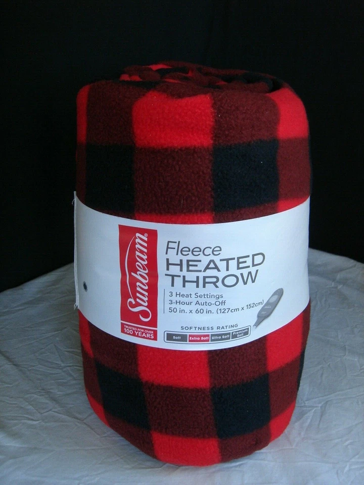 NEW Sunbeam Heated Electric Throw "EXTRA SOFT" Blanket Red & Black w/Controller - Image 1 of 3