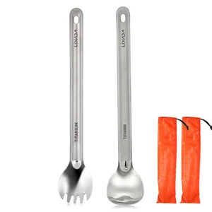 Lixada Ultralight Portable Titanium Long Handle Spoon and Spork Cutlery Set L1J7 - Picture 1 of 9